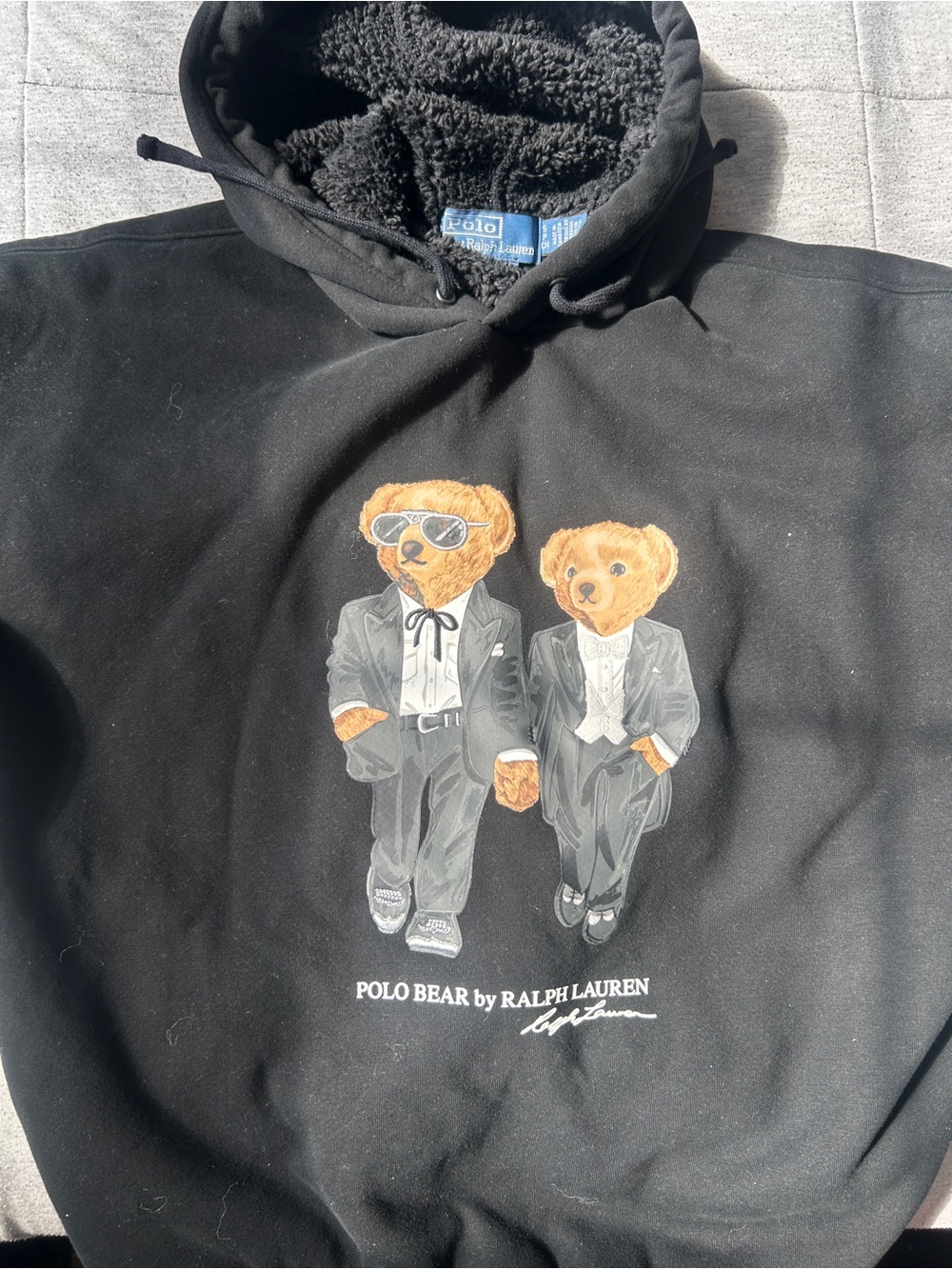 Ralph Lauren Black Hoodie with Polo Bear Graphic